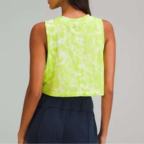(B51) Lululemon All Yours Crop Tank *Tie Dye color MAR9 (lime green), Sz 12 NWT - Picture 5 of 14